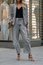 Denim Belted Jacket & Washed Mid Rise Jeans Set Lavish Daily