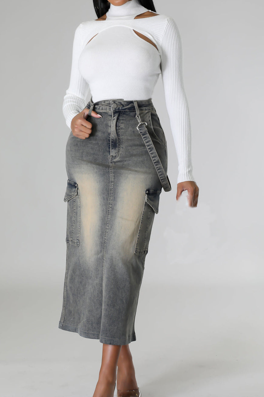 Pocket Maxi Denim Skirts Lavish Daily