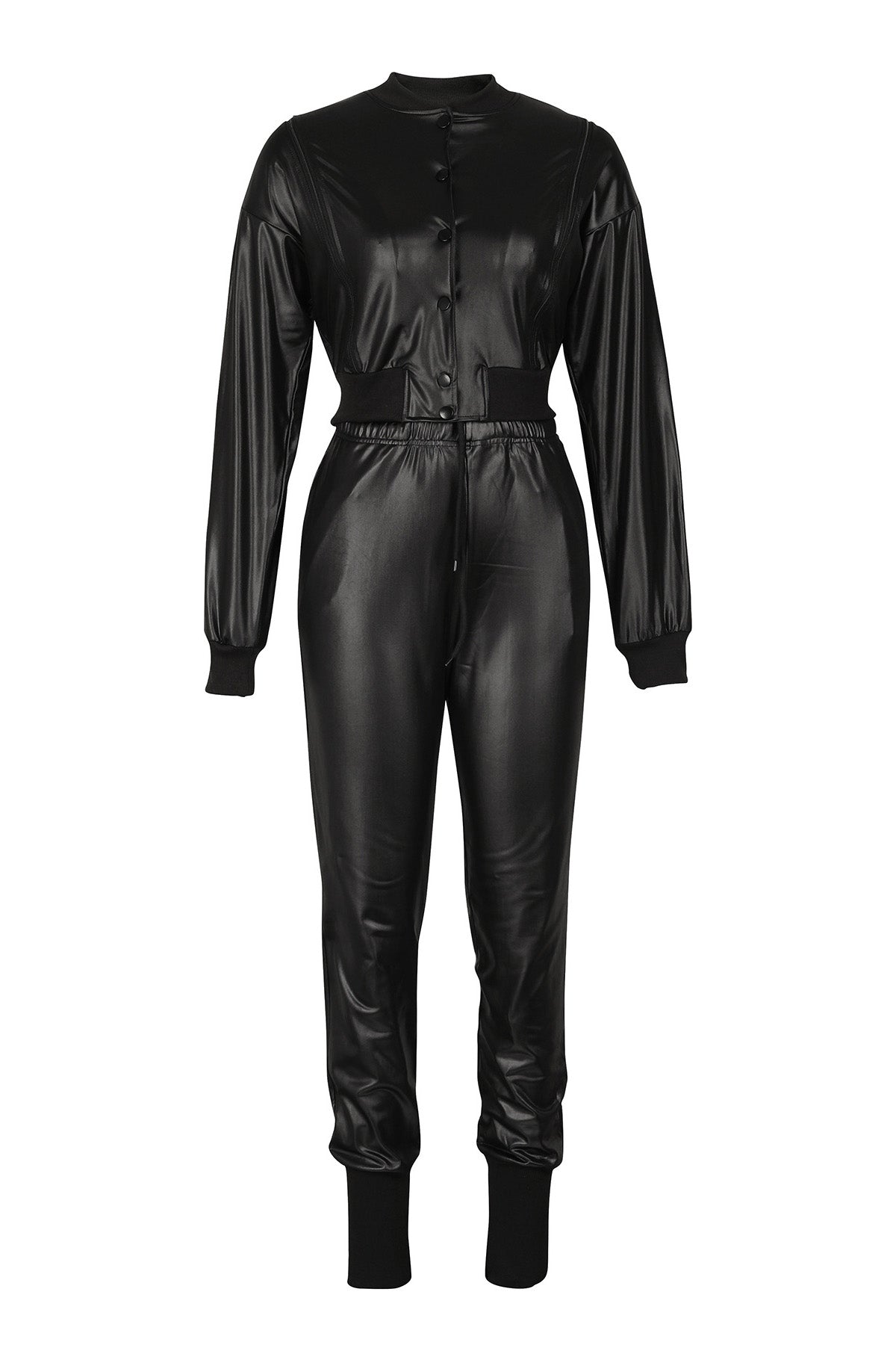 2-Piece Cutout Faux-Leather Bomber & Jogger Set Lavish Daily