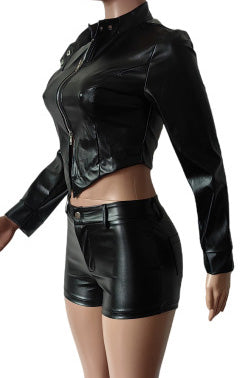 Leather Crop Jacket and Shorts Set Lavish Daily