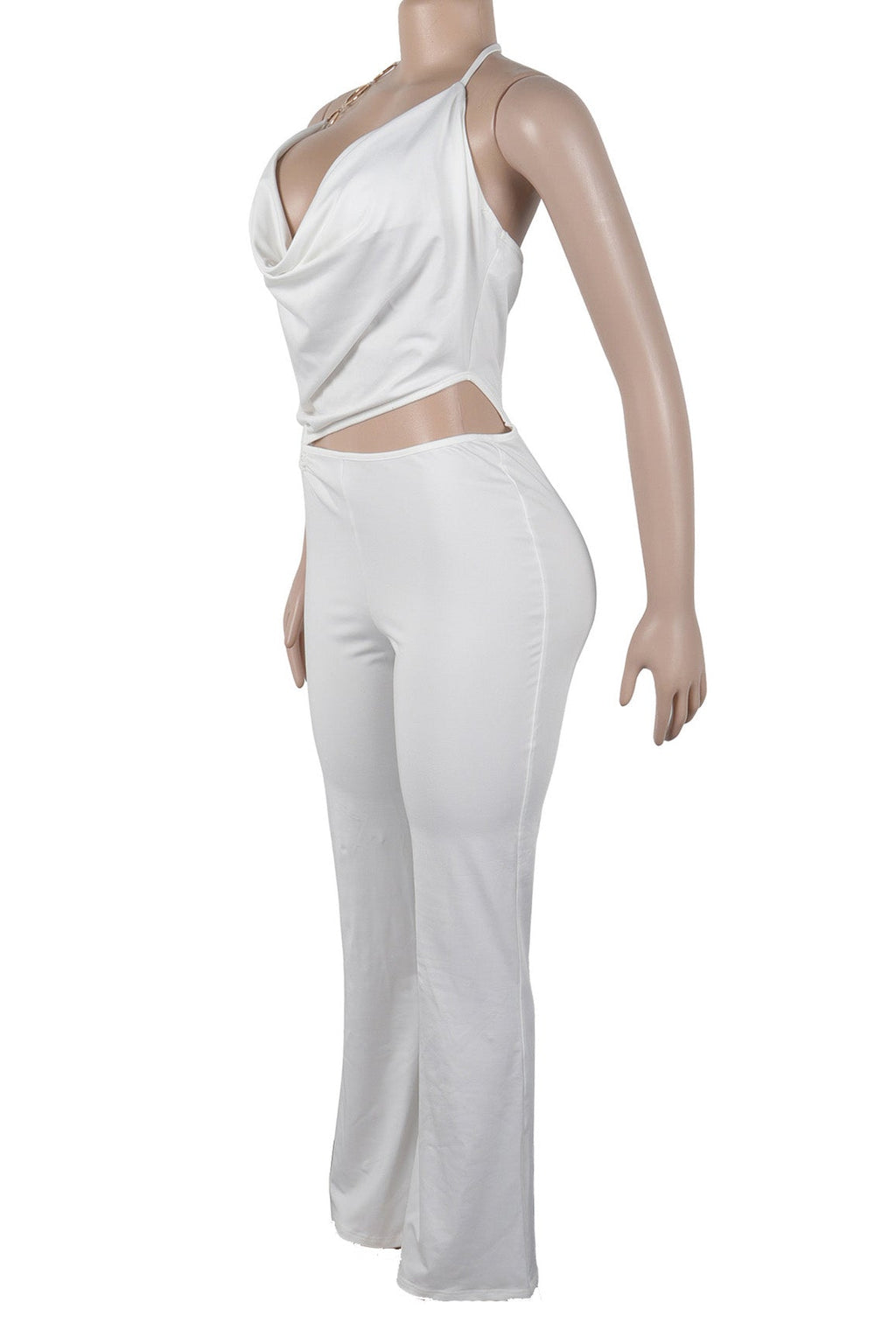 Elegant Ring Cutout Halter Tie Jumpsuit Lavish Daily