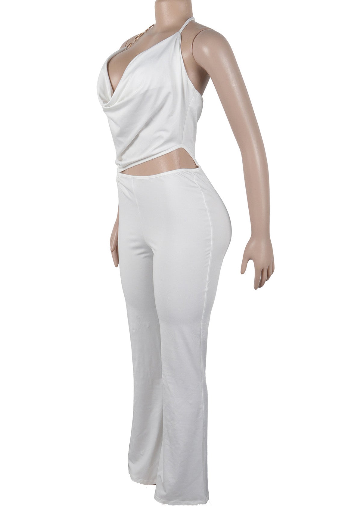 Elegant Ring Cutout Halter Tie Jumpsuit Lavish Daily