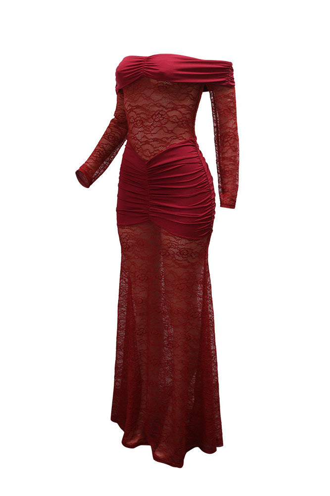 Off Shoulder Lace Maxi Dress Lavish Daily