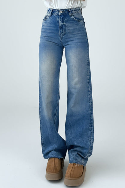 High Waist Washed Straight Leg Jeans Lavish Daily