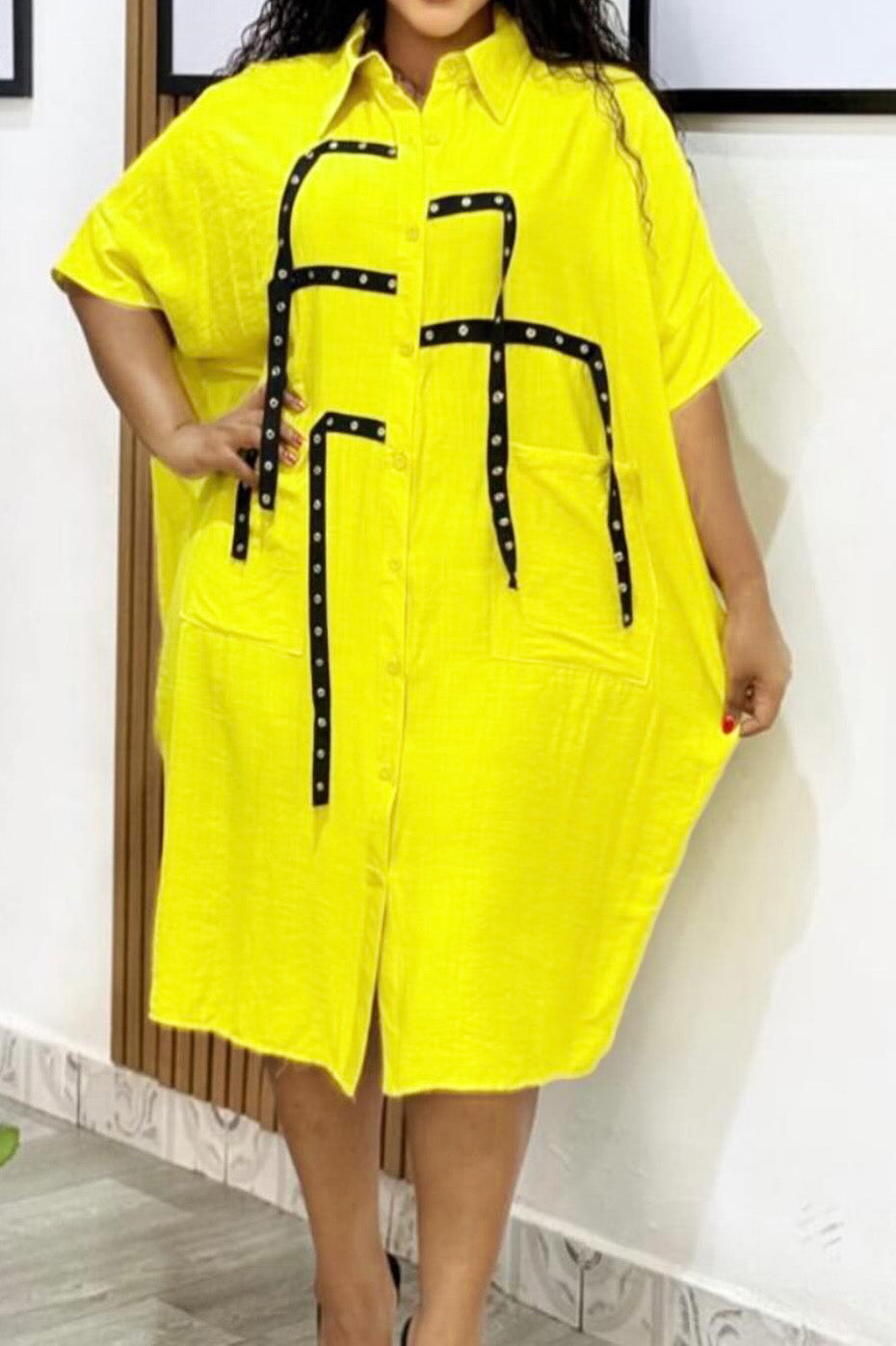 Loose Short-Sleeve Shirt Dress Lavish Daily