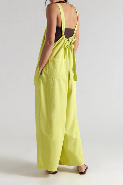 Slouchy Tie-Back Wide Leg Denim Jumpsuit Lavish Daily