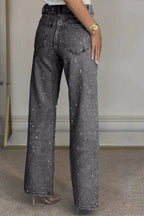 Wide-Leg High-Waist Rhinestone Jeans Lavish Daily