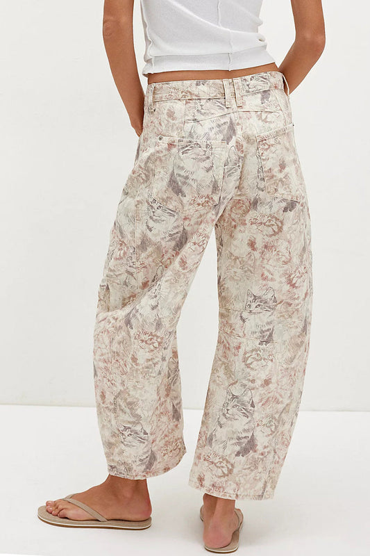Vintage Cat Print Relaxed Barrel Leg Jeans Lavish Daily