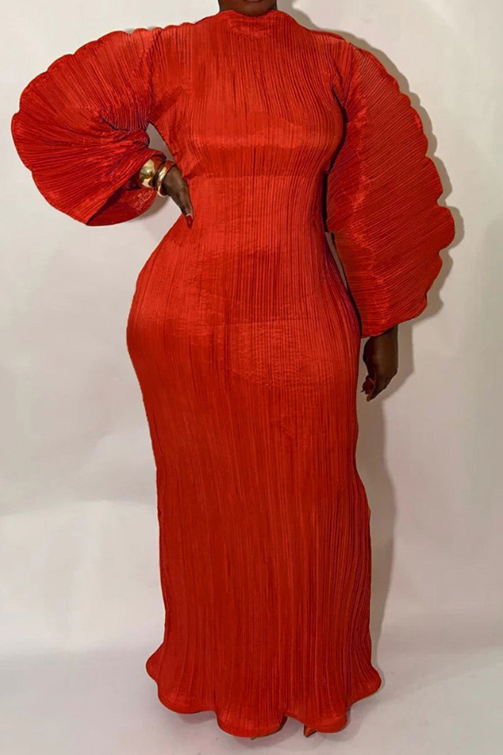 Elegant Pleated Maxi Dress with Lantern Sleeves Lavish Daily