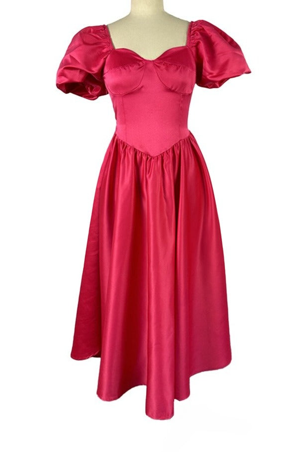 Square Neck Puff Sleeve Midi Dress Lavish Daily