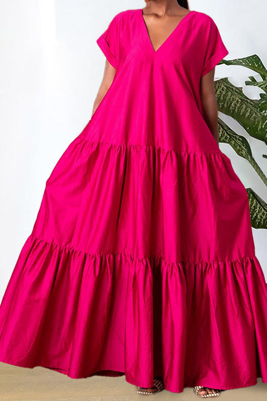 V-Neck Tiered Flowy Smock Maxi Dress Lavish Daily
