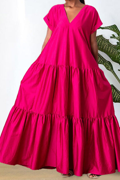 V-Neck Tiered Flowy Smock Maxi Dress Lavish Daily