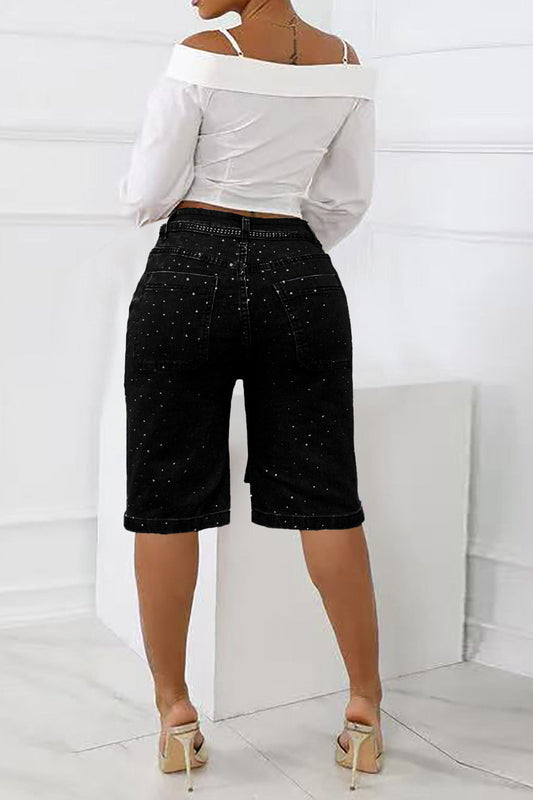 Rhinestone Denim Bermuda Shorts Lavish Daily
