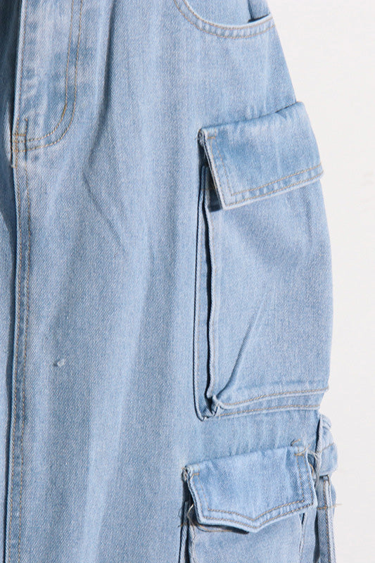 Blue Pocket Denim Midi Skirt Lavish Daily