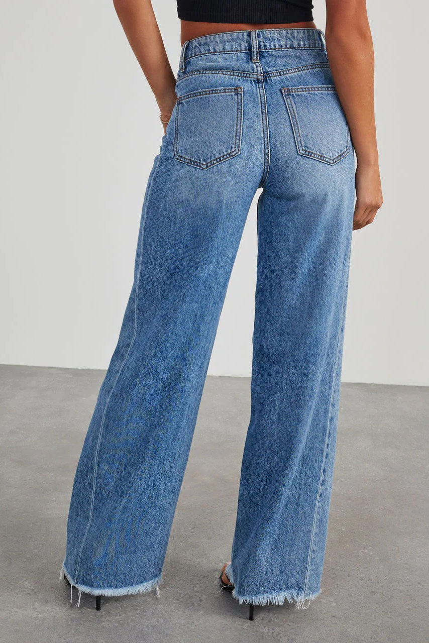 High Waisted Frayed Hem Denim Pants Lavish Daily