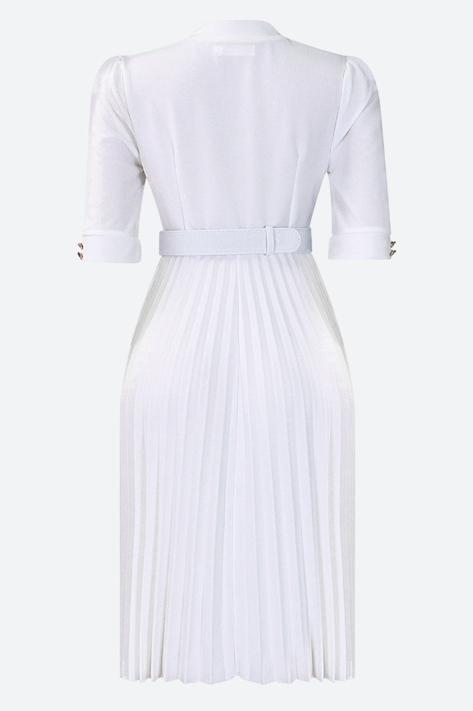 Elegant Half Sleeve O-Neck Solid Midi Dress Lavish Daily