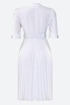 Elegant Half Sleeve O-Neck Solid Midi Dress Lavish Daily