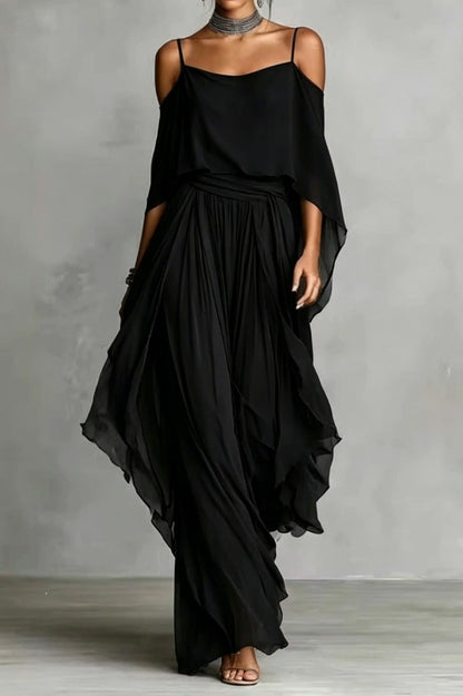 Draped Cold Shoulder Palazzo Pant Set Lavish Daily