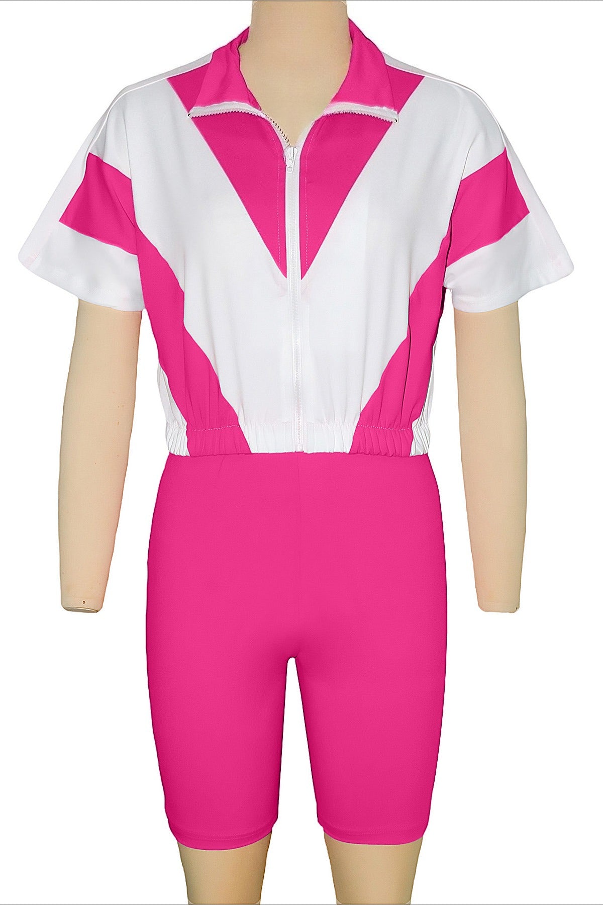 Color-Block Zip Crop Top & Biker Short Set Lavish Daily