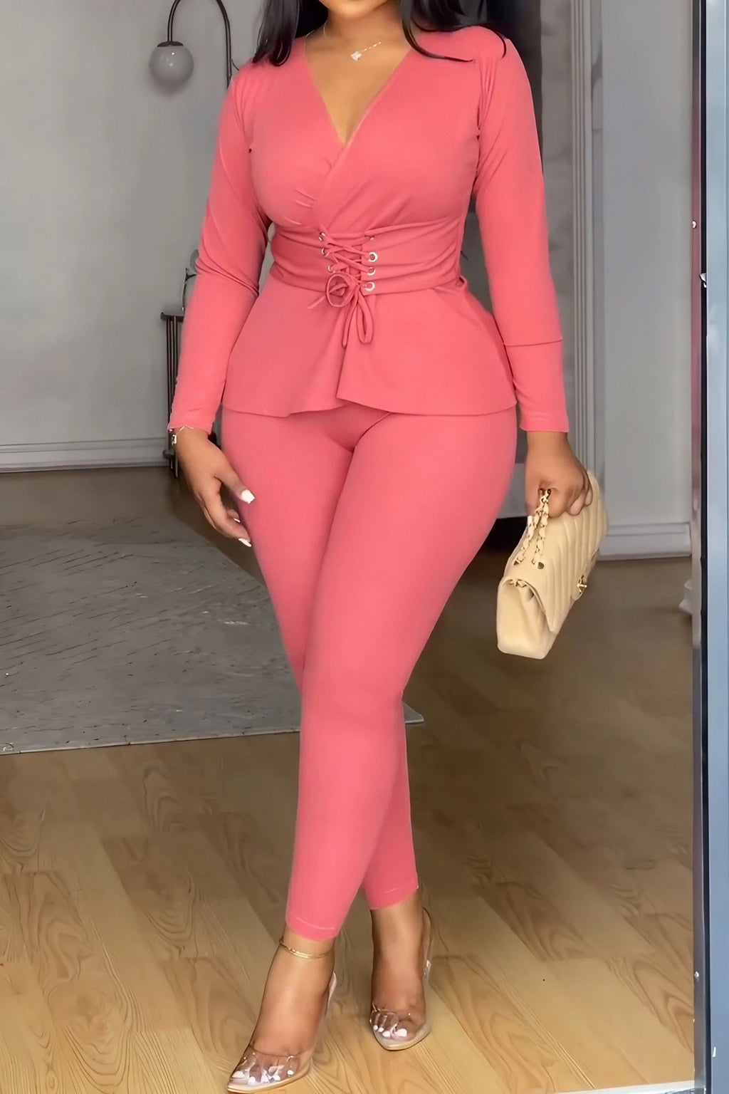 Deep V Neck Long Sleeve Two Pieces Lavish Daily