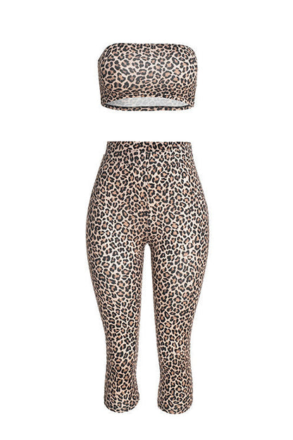 Leopard Crop Top, Cardigan & Capri Pants Set Lavish Daily