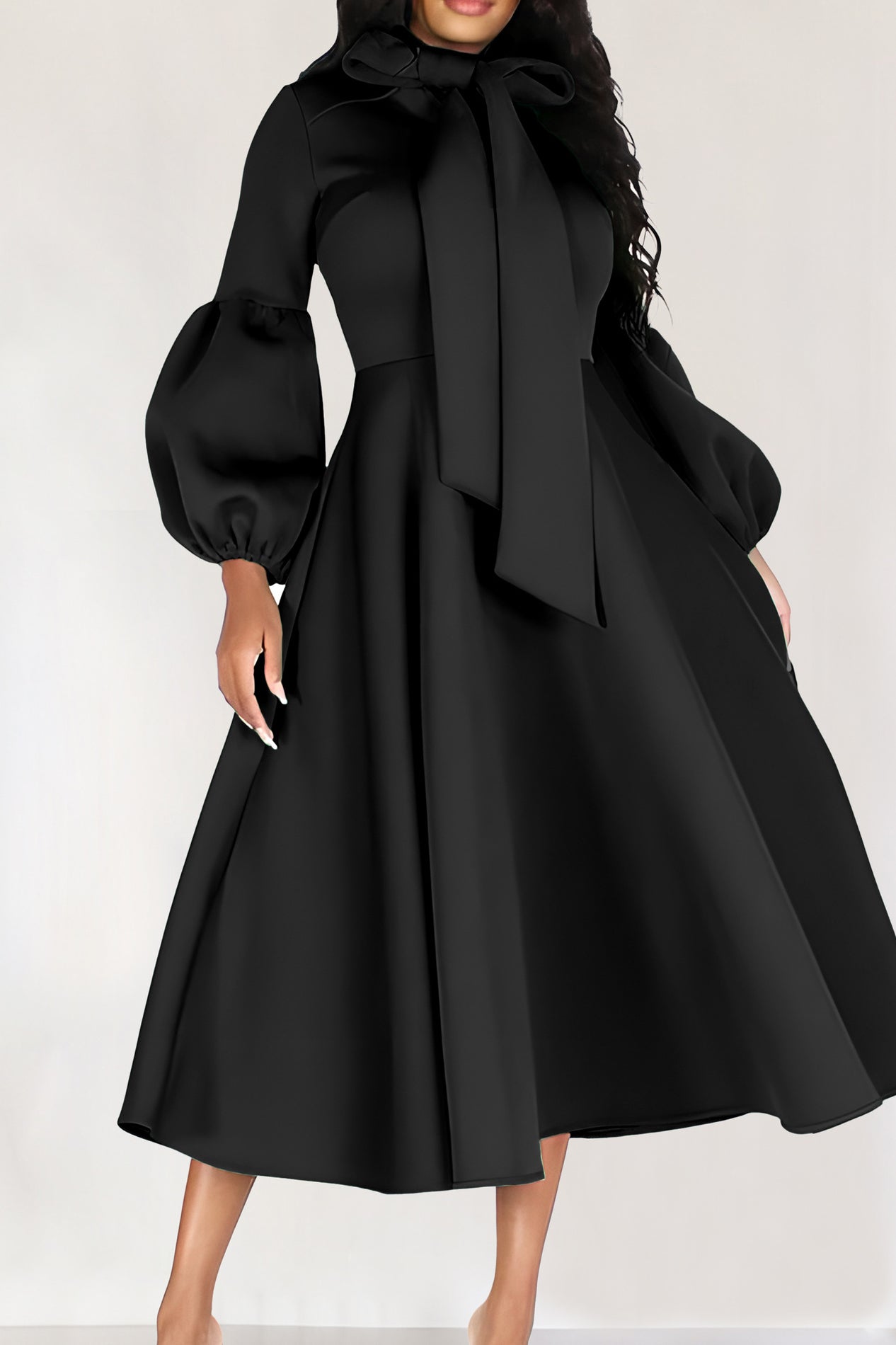 Bubble Puff Sleeve Bow Tie Maxi Dress Lavish Daily