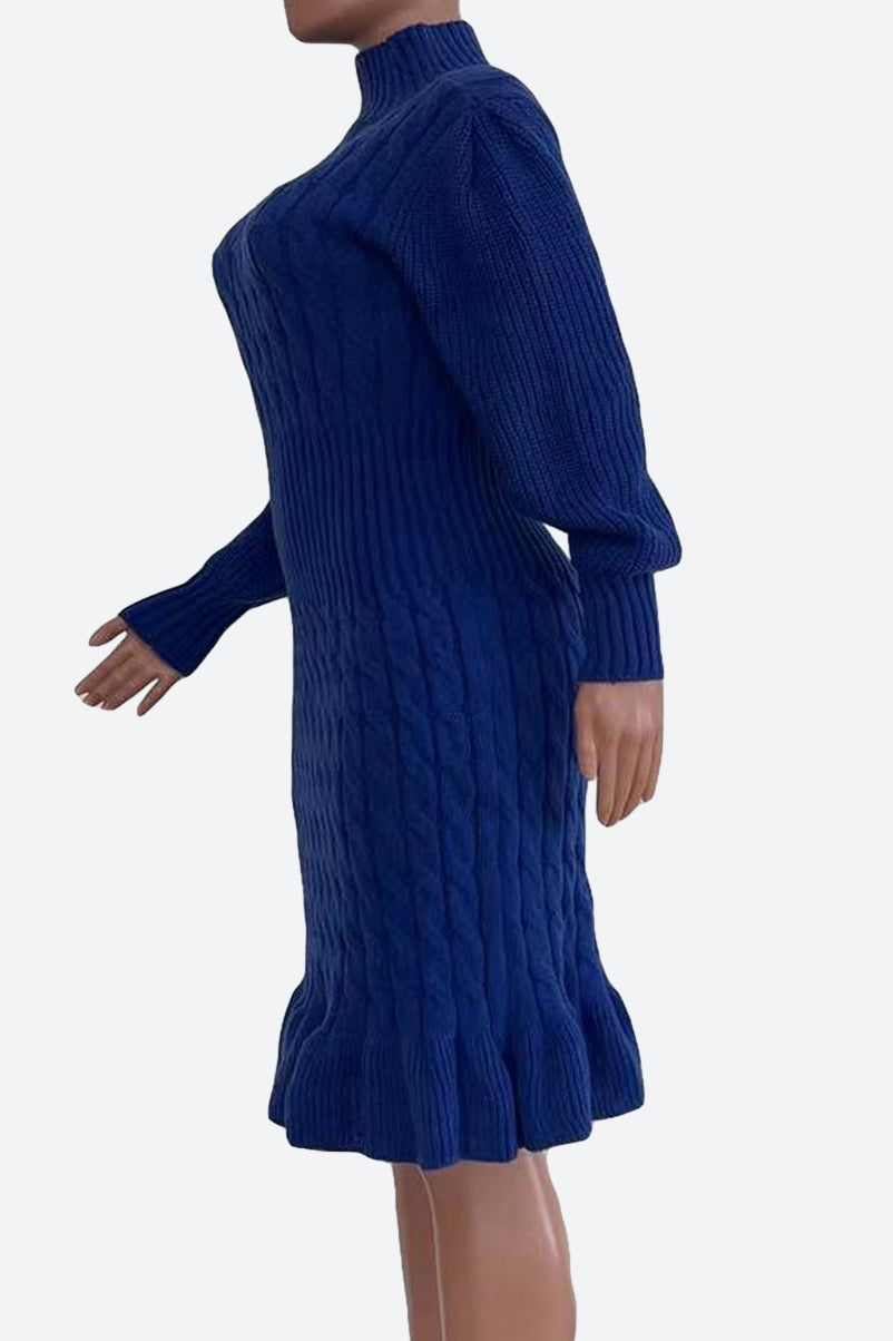 Ruffled Knitted Turtleneck Dresses Lavish Daily