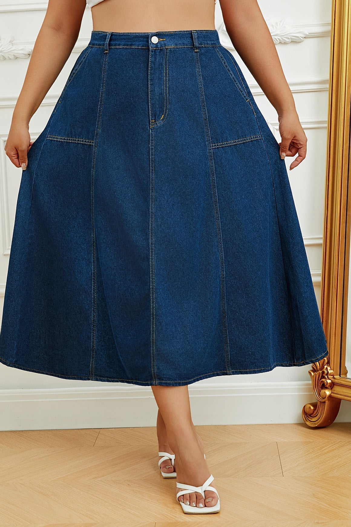 Plus Size High Waist A-Line Denim Maxi Skirt Lavish Daily