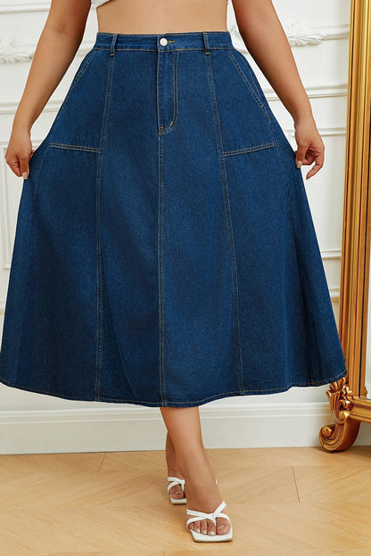 Plus Size High Waist A-Line Denim Maxi Skirt Lavish Daily