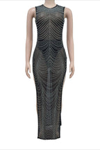 Sheer Rhinestone High Slit Gown Lavish Daily