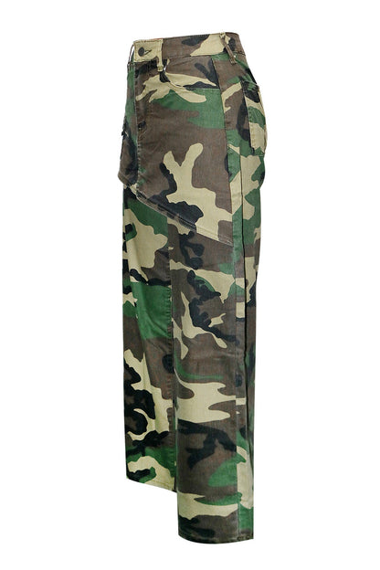 Camo Asymmetrical Skirt Overlay Wide Leg Pants Lavish Daily