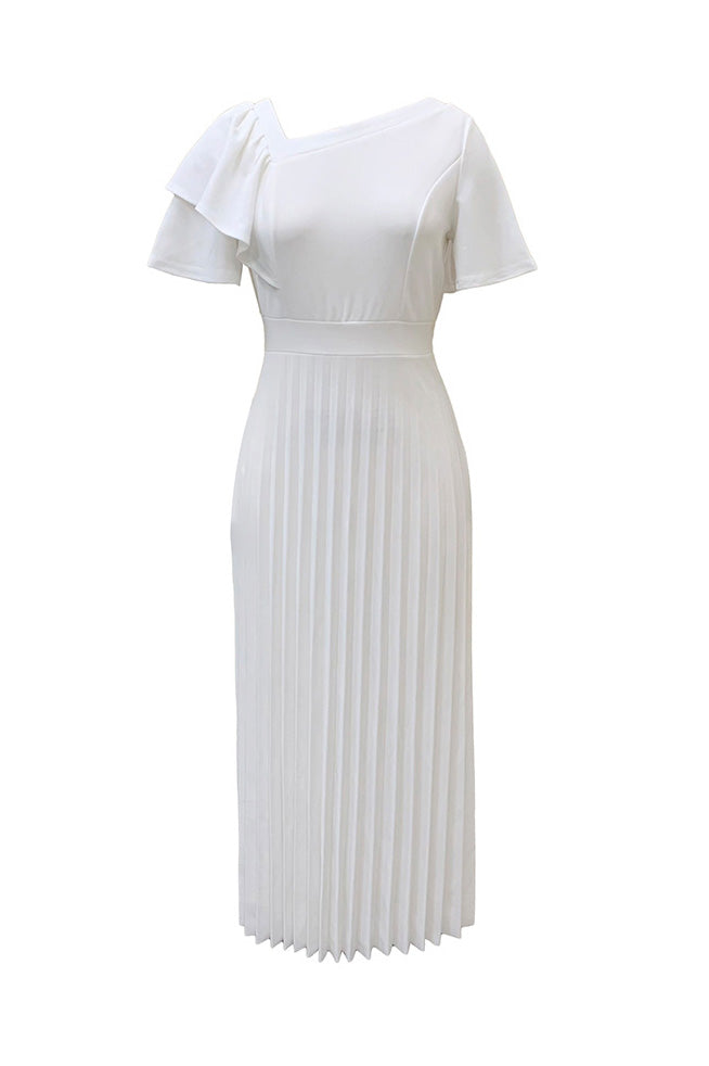 Pleated Flounce Sleeve Slim Fit Dress Lavish Daily