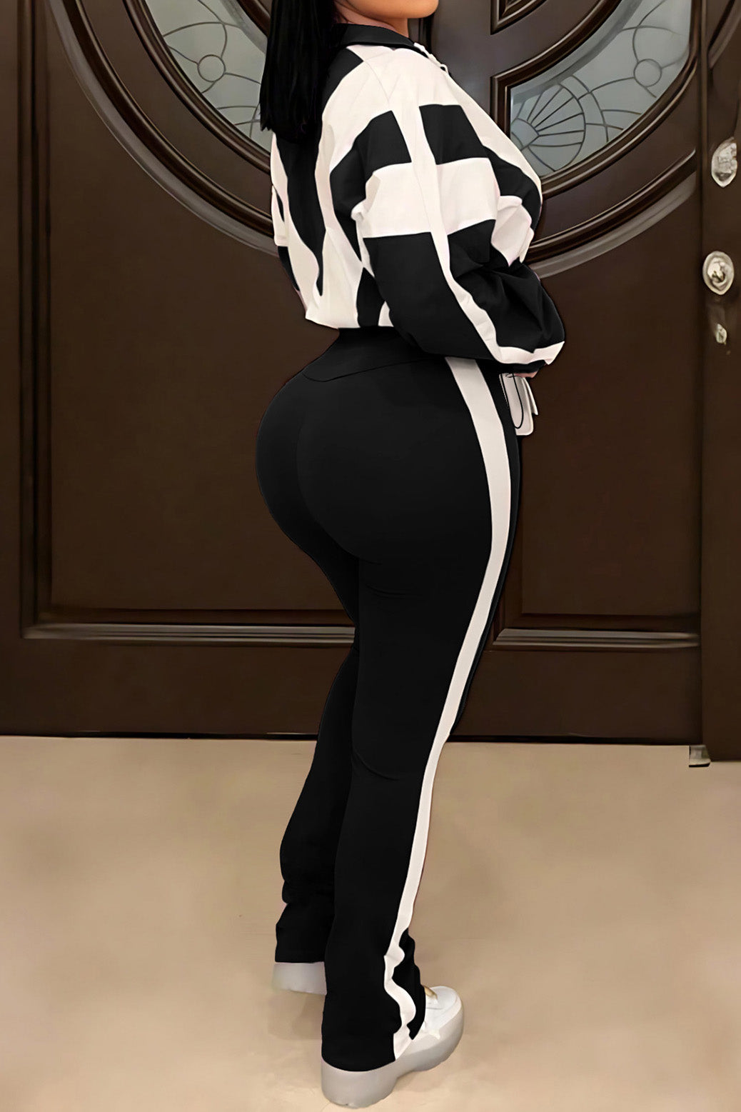 Plus Size Two-Tone Zip Up Set Lavish Daily