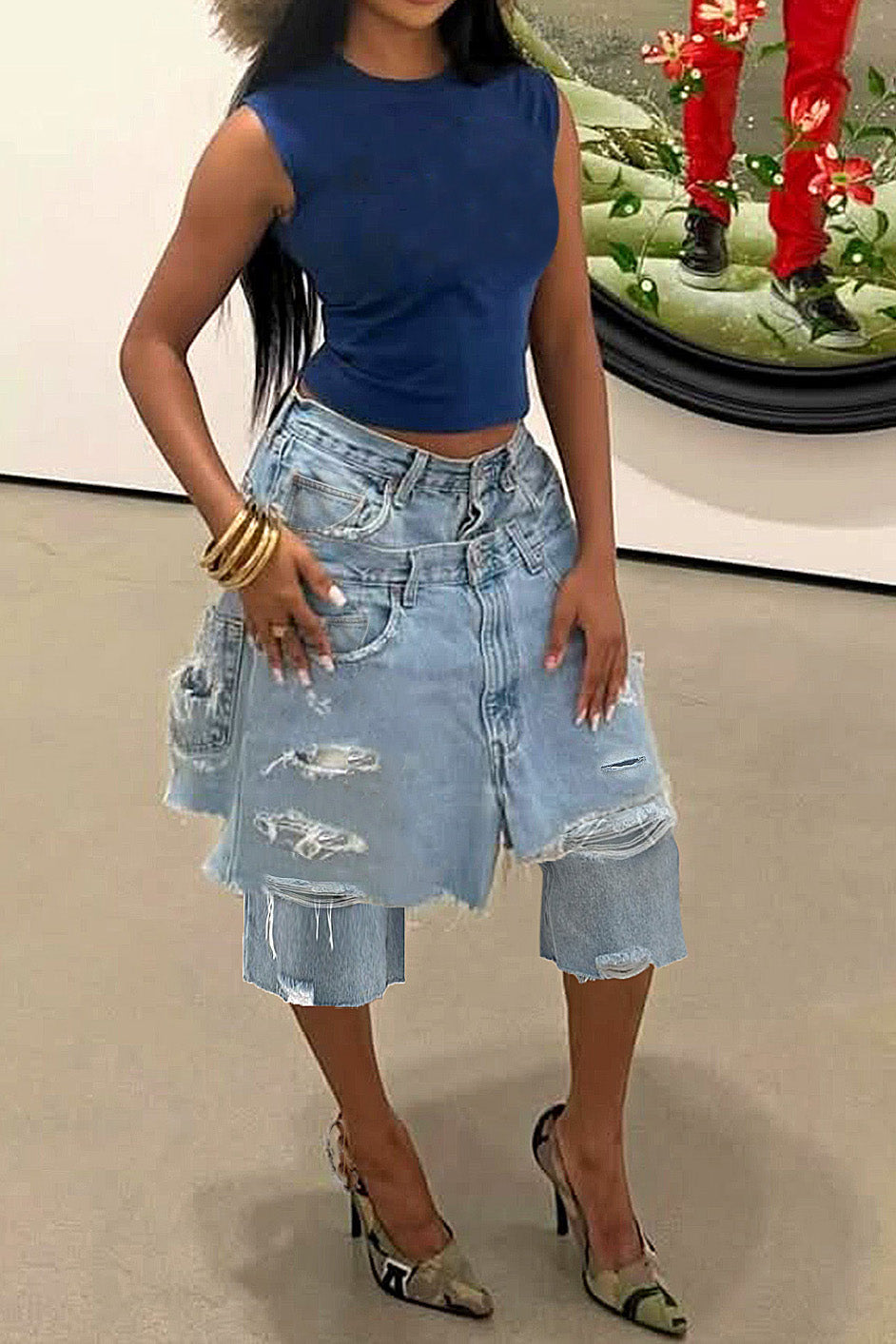 Double Denim Baggy Capri Jeans Lavish Daily