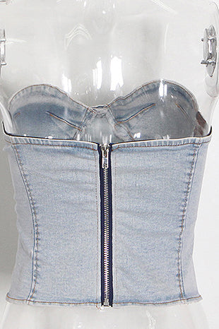 Denim Tube Top Wide Leg Pants Set Lavish Daily