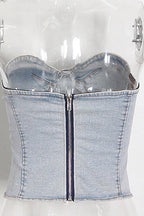 Denim Tube Top Wide Leg Pants Set Lavish Daily
