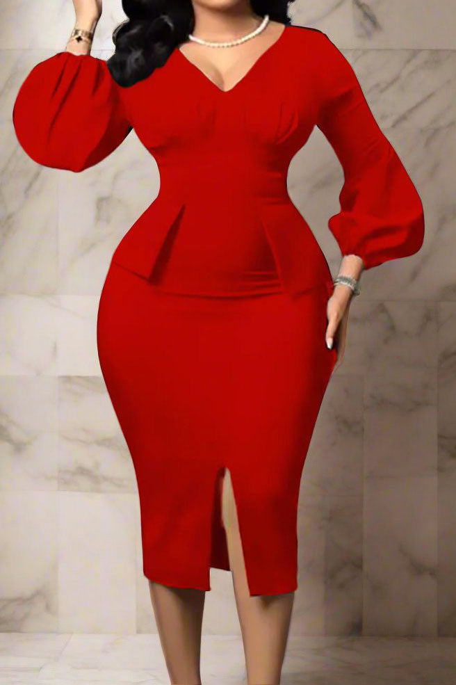 V-Neck Patchwork One-Step Skirt Dress Lavish Daily