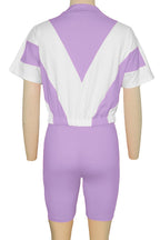 Color-Block Zip Crop Top & Biker Short Set Lavish Daily