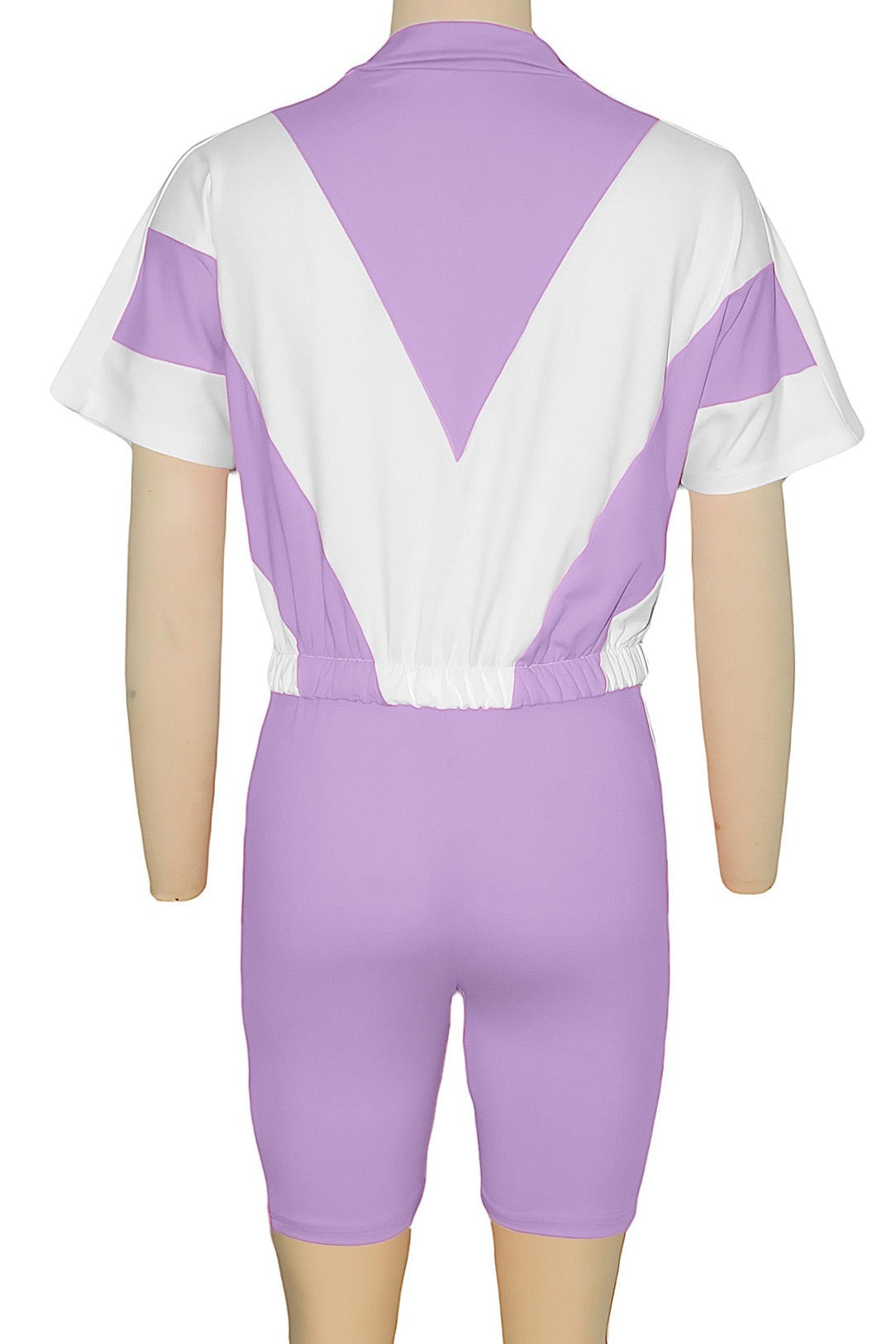 Color-Block Zip Crop Top & Biker Short Set Lavish Daily