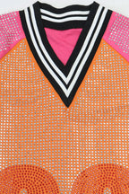 Colorblock Rhinestone V-Neck Dress Lavish Daily