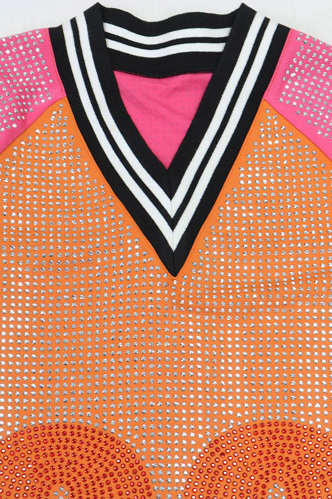 Colorblock Rhinestone V-Neck Dress Lavish Daily