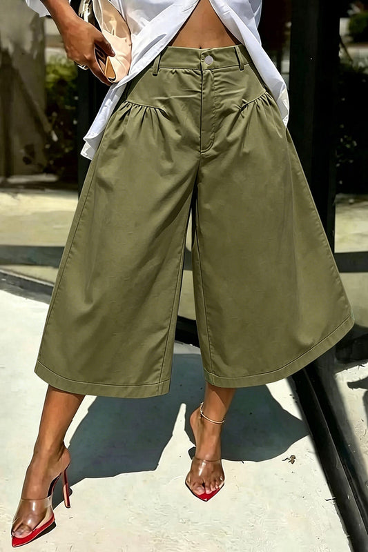 High Waist Gathered Wide Leg Culottes Lavish Daily