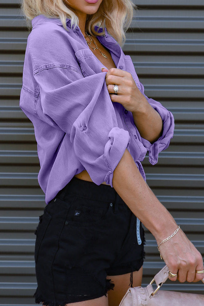 Long Sleeve Button Down Blouses Denim Shirt Lavish Daily