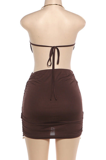 Cutout Halter Beaded Fringe Mini Dress Lavish Daily