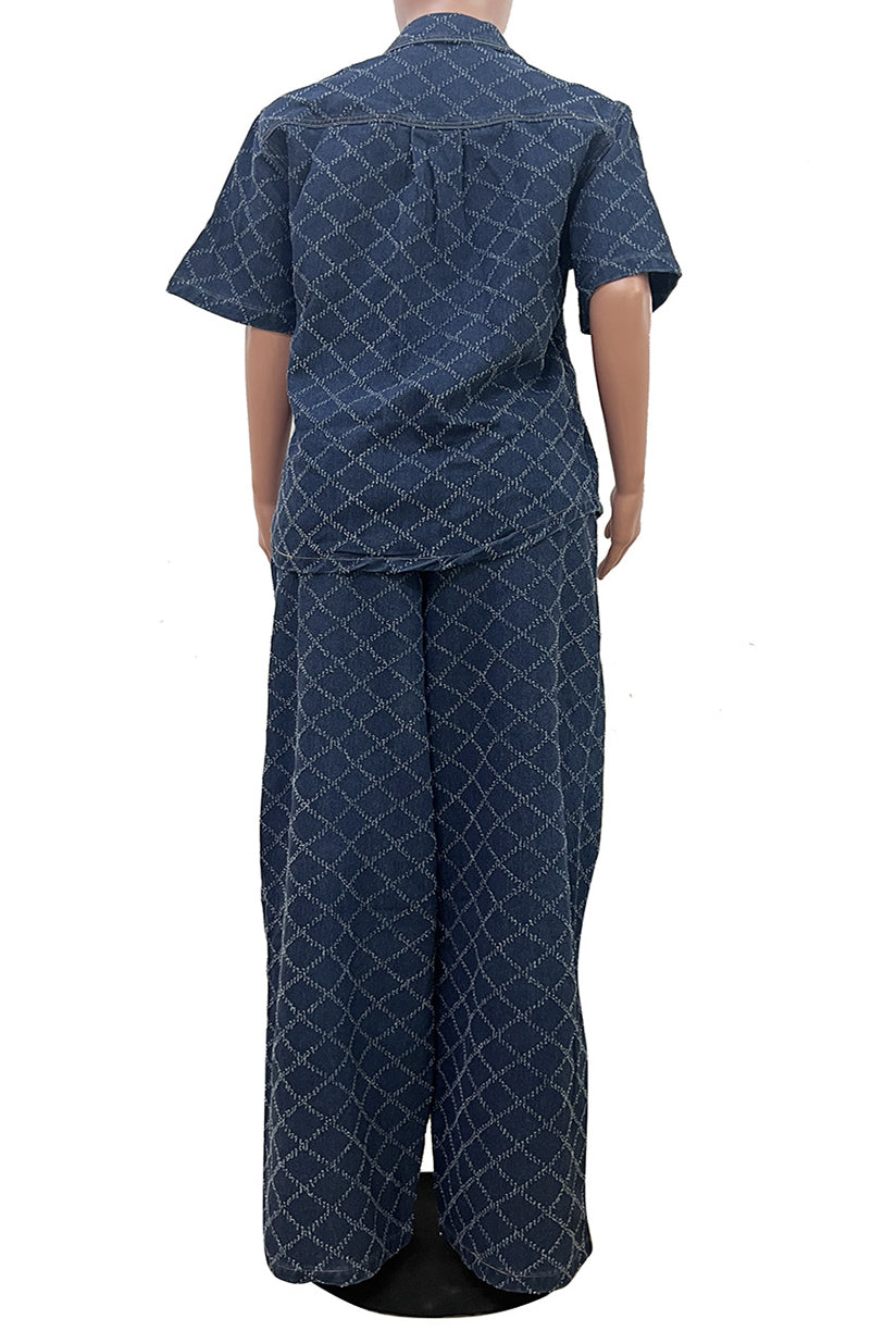 Quilted Textured Denim Set Lavish Daily