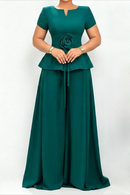 3D Floral Peplum & Wide Leg Matching Set Lavish Daily