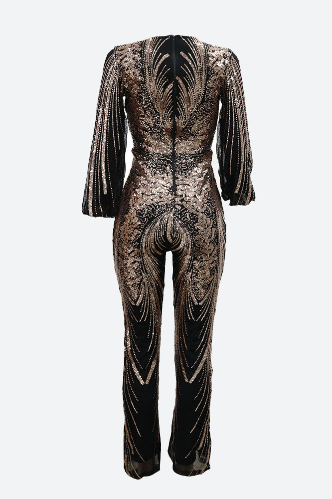 Sequin Lantern Sleeve Party Jumpsuit Lavish Daily