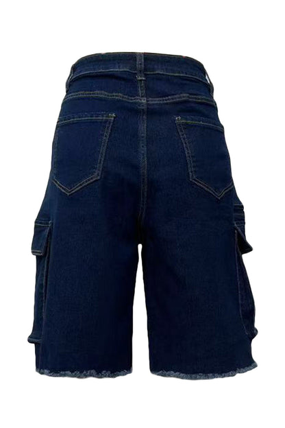 Vintage Wash Raw Hem Denim Cargo Jorts Lavish Daily