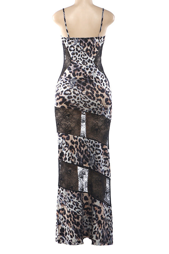 Leopard Print Lace Patchwork Cami Maxi Dress Lavish Daily