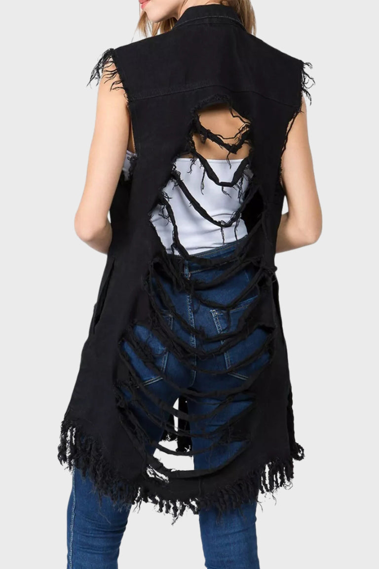 Ripped Denim Vest Lavish Daily